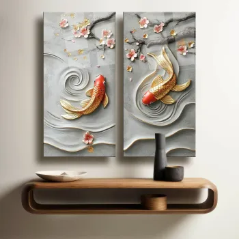 Set 2 decoratiuni de perete din sticla temperata, 2P3570Camtbl-003, Dimensiune: 35 x 70 cm (2 bucati), Multicolor imagine