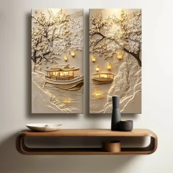 Set 2 decoratiuni de perete din sticla temperata, 2P3570Camtbl-004, Dimensiune: 35 x 70 cm (2 bucati), Multicolor imagine