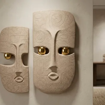 Set 2 decoratiuni de perete, Mauro Ferretti, Dakar, 20x6x40 cm, ceramica, maro/auriu imagine