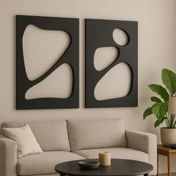 Set 2 decoratiuni de perete MDF, Hhloyma00003, Grosime: 18 mm, Negru imagine