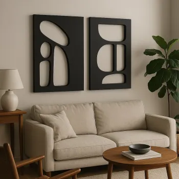 Set 2 decoratiuni de perete MDF, Hhloyma00004, Grosime: 18 mm, Negru imagine