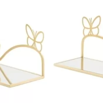 Set 2 etajere pentru pat Butterfly, Mauro Ferretti, 41.5x18x21 cm , fier/oglinda, auriu imagine