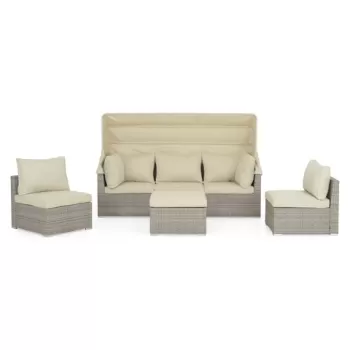 Set 2 fotolii, canapea cu copertina si masuta, Molly, otel, gri/bej imagine