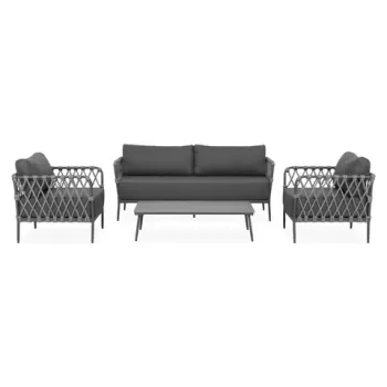 Set 2 fotolii, canapea si masuta, Marrakesh, aluminiu, gri/antracit imagine