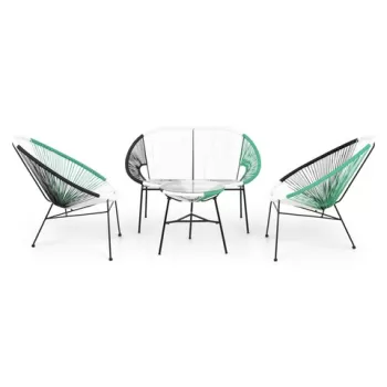 Set 2 fotolii cu canapea si masuta pentru gradina/terasa, Corfu, otel, verde/alb/negru imagine