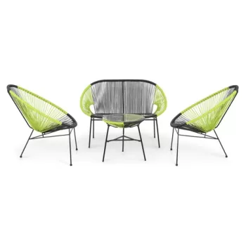 Set 2 fotolii cu canapea si masuta pentru gradina/terasa, Corfu, otel, verde/negru imagine