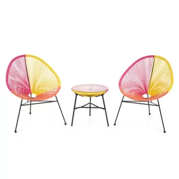 Set 2 fotolii si masuta pentru gradina/terasa, Corfu, otel, galben/portocaliu/rosu imagine