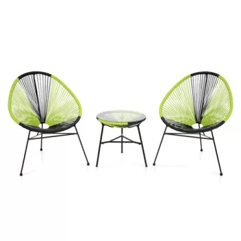 Set 2 fotolii si masuta pentru gradina/terasa, Corfu, otel, verde/negru imagine