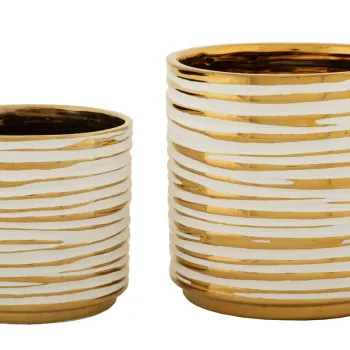 Set 2 ghivece Blom, Mauro Ferretti, 23x22 cm/18x17.5 cm, ceramica, alb/auriu imagine