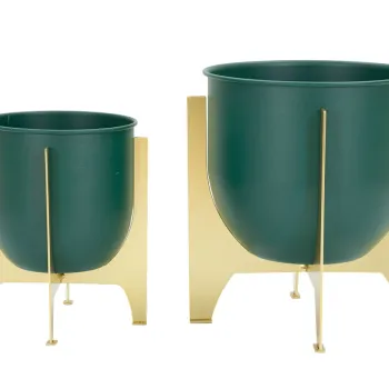 Set 2 ghivece Grent, Mauro Ferretti, 24.5x24.5x26 cm, fier, verde/auriu imagine