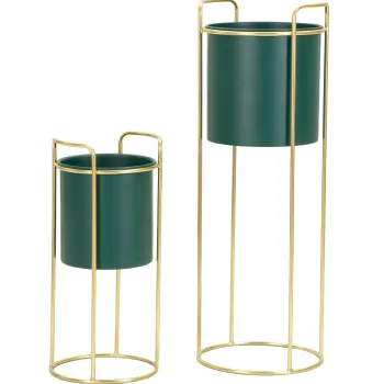 Set 2 ghivece Grent Slim, Mauro Ferretti, 24x24x70 cm, fier, verde/auriu imagine
