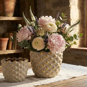 Set 2 ghivece, Mauro Ferretti, Pepipas, 23x18 cm, ceramica, gri/auriu imagine