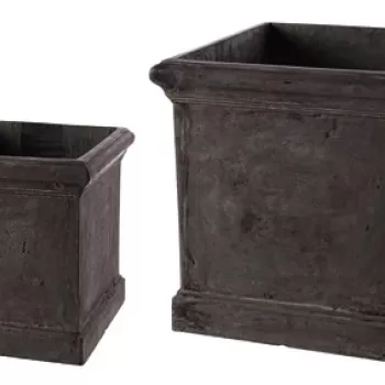 Set 2 ghivece pentru exterior Square, Bizzotto, 45.5 x 45.5 x 45.5 cm, fibra de sticla si argila, gri imagine