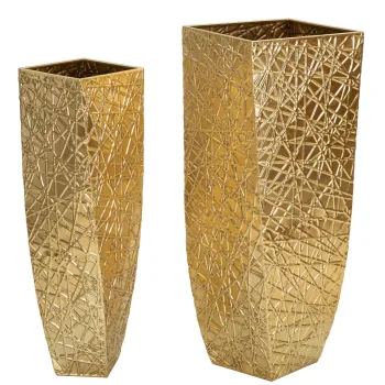 Set 2 ghivece / vase decorative Squer, Mauro Ferretti, 34x34x90 cm, fier, auriu imagine