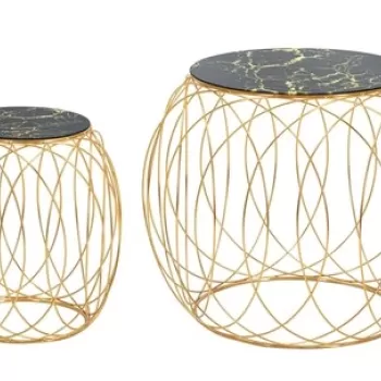 Set 2 masute de cafea Glam, Mauro Ferretti, O 68x56-43x45 cm, fier, negru/auriu imagine