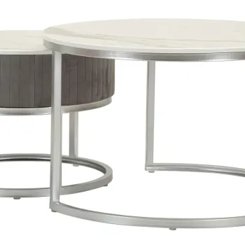 Set 2 masute de cafea Greys, Mauro Ferretti, 70x45 cm, 50x40 cm, lemn de pin/MDF/metal, gri/argintiu imagine