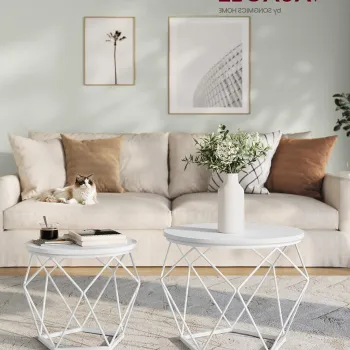 Set 2 masute de cafea Modern, Vasagle, blat detasabil, 50x40 cm, max 20 kg, otel/PAL, alb imagine