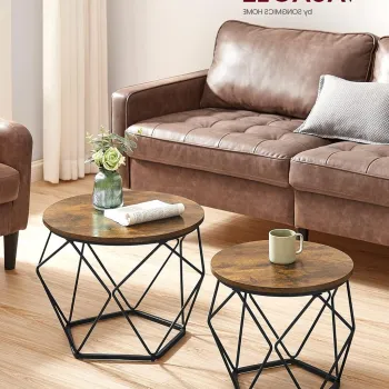 Set 2 masute de cafea Modern, Vasagle, blat detasabil, 60x45 cm, max 30 kg, otel/PAL, maro/negru imagine