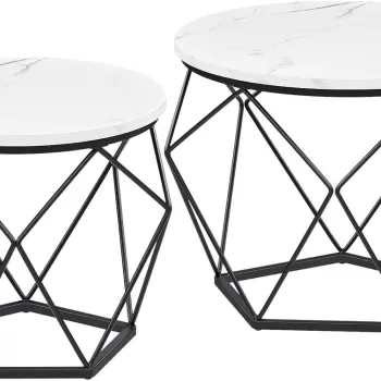 Set 2 masute de cafea Vasagle Geometric Round, O50 x 40 cm, PAL/otel, alb/negru imagine