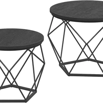 Set 2 masute de cafea Vasagle Geometric Round, O50 x 40 cm, PAL/otel, negru imagine
