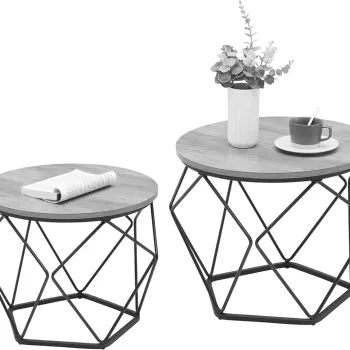 Set 2 masute de cafea, Vasagle, Vintage Flair, blat detasabil, 50x40 cm/40x36 cm, PAL/otel, gri/negru imagine