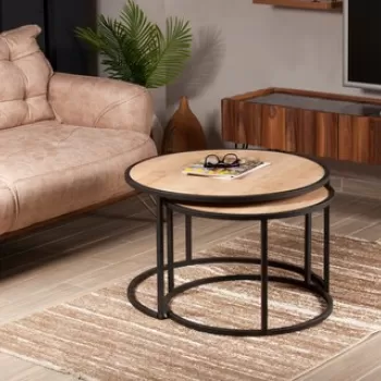 Set 2 masute de cafea, Zena Home, Tambur, pal melaminat, stejar/negru imagine