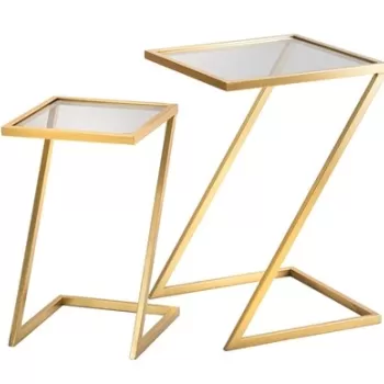 Set 2 masute de colt, Mauro Ferretti, End, fier/sticla, auriu imagine