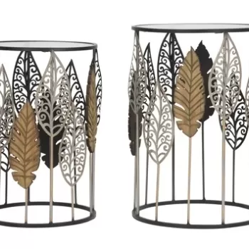 Set 2 masute Foglia, Mauro Ferretti, 38x55 cm / 33x50 cm, fier/sticla, multicolor imagine