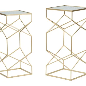 Set 2 masute Glassy, Mauro Ferretti, 31.5x31.5x68 cm, fier/sticla, auriu imagine