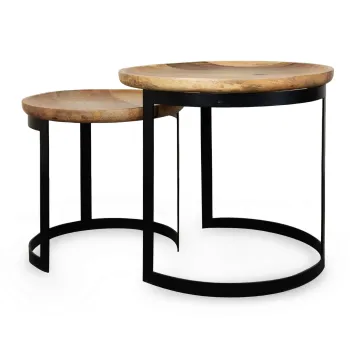 Set 2 masute Harvey, Homla, 53x51/43x43 cm, metal/lemn, natur/negru imagine