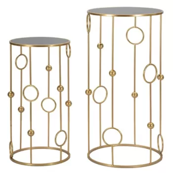 Set 2 masute inalte, Cage, Mauro Ferretti, O50 x 100 cm/40 x 80 cm, fier/MDF/oglinda, auriu imagine