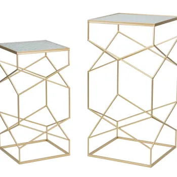 Set 2 masute inalte Glassy, Mauro Ferretti, 50x50x100 cm, fier/sticla, auriu imagine