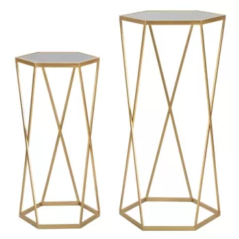 Set 2 masute inalte, Hexagon, Mauro Ferretti, O50 x 100 cm/40 x 80 cm, fier/MDF/oglinda, auriu imagine