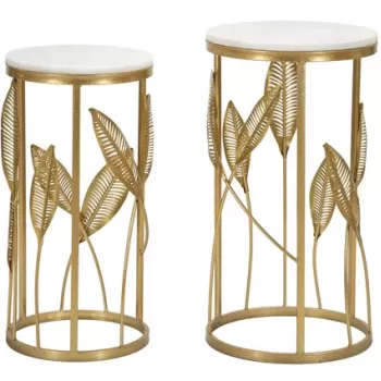 Set 2 masute inalte, Leaf, Mauro Ferretti, O35 x 65.5 cm/30 x 60.5 cm, fier/MDF/oglinda, auriu imagine