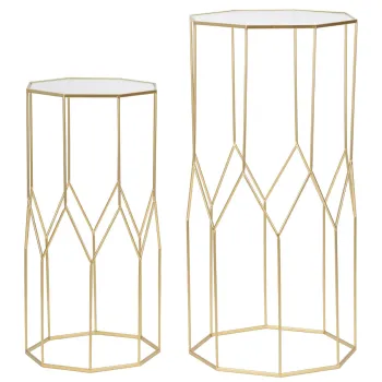 Set 2 masute inalte New Glass, Mauro Ferretti, 50x46x100 cm, fier/sticla, auriu imagine