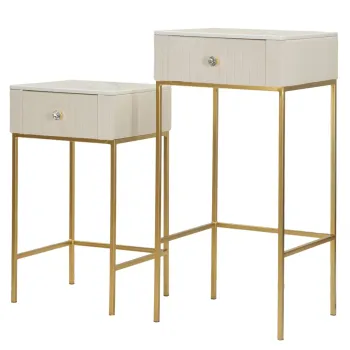 Set 2 masute inalte Wedding, Mauro Ferretti, 45x90 cm, lemn de pin/MDF/metal, crem/auriu imagine