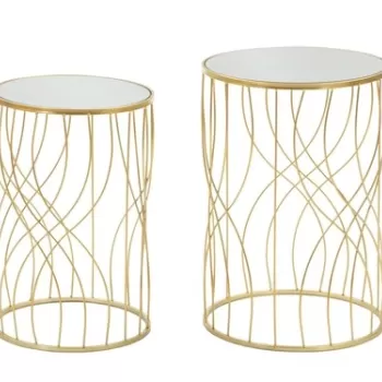 Set 2 masute Ligne, Mauro Ferretti, O 38x55 cm, fier/oglinda, auriu imagine