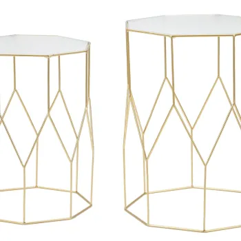 Set 2 masute New Glass, Mauro Ferretti, 37x47 cm, fier/sticla, auriu imagine