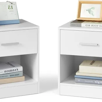 Set 2 noptiere, Vasagle, 39x28x41 cm, PAL/MDF, alb imagine