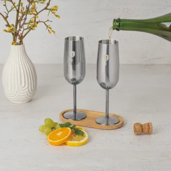 Set 2 pahare pentru sampanie Berlinger Haus, Matte Black, 260 ml, inox 18/10, argintiu imagine