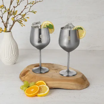 Set 2 pahare pentru vin Berlinger Haus, Matte Black, 550 ml, inox 18/10, argintiu imagine