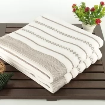 Set 2 prosoape de maini 50x90 cm, 100% bumbac, Saheser, Bombeli Ecru imagine