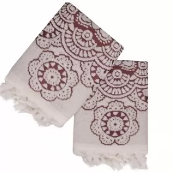 Set 2 prosoape de maini 50x90 cm, 100% bumbac, Saheser, Marcello Claret Red imagine