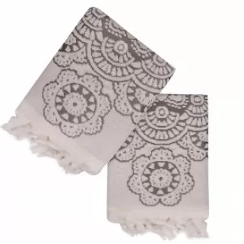 Set 2 prosoape de maini 50x90 cm, 100% bumbac, Saheser, Marcello Grey imagine