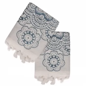 Set 2 prosoape de maini 50x90 cm, 100% bumbac, Saheser, Marcello Petrol imagine