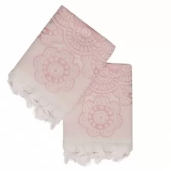 Set 2 prosoape de maini 50x90 cm, 100% bumbac, Saheser, Marcello Pink imagine