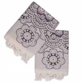 Set 2 prosoape de maini 50x90 cm, 100% bumbac, Saheser, Marcello Purple imagine