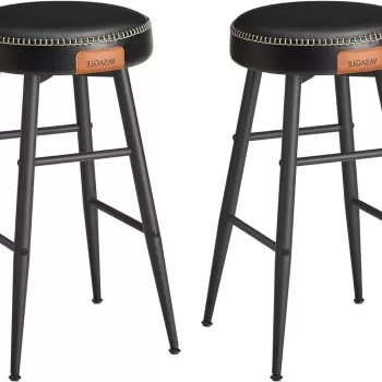 Set 2 scaune de bar Ekho, Vasagle, 49.5 x 49.5 x 63 cm, otel/piele ecologica, maro imagine