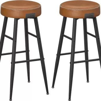 Set 2 scaune de bar Ekho, Vasagle, 51.6 x 51.6 x 75 cm, otel/piele ecologica, maro imagine