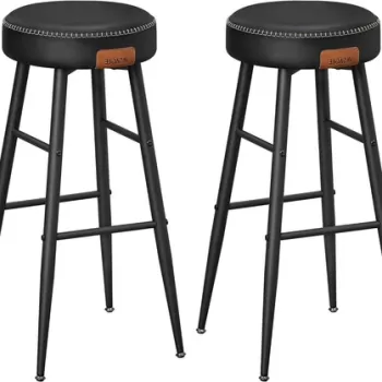 Set 2 scaune de bar Ekho, Vasagle, 51.6 x 51.6 x 75 cm, otel/piele ecologica, negru imagine